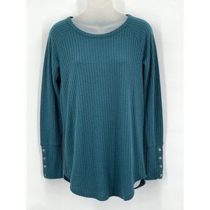Chaser Sweater Small Teal Waffle Knit Long Sleeve Round Neck Thermal